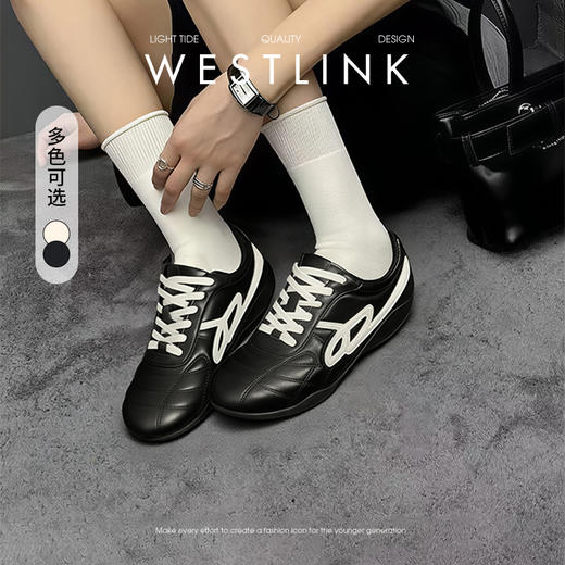西遇薄底德训鞋女新款秋季流浪复古小白鞋黑色轻便软底运动鞋V1857129 商品图1