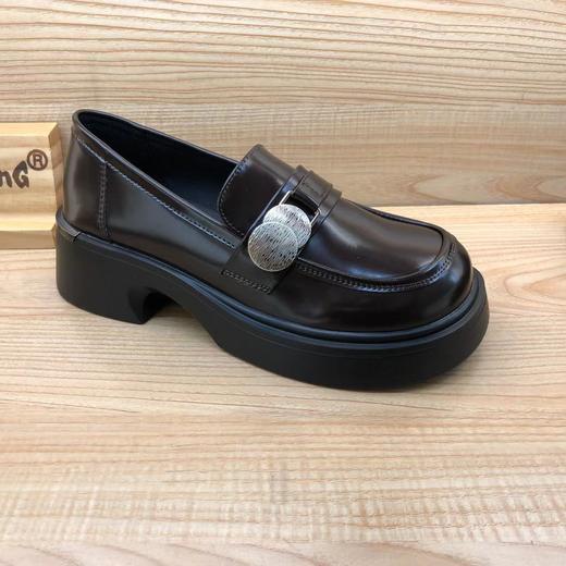 豪行春季新品时尚休闲真皮浅口低跟女单鞋乐福鞋24175011 商品图1