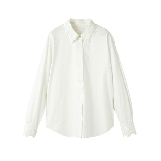 谜底白衬衣长袖2025年冬季新品通勤纯棉蕾丝花边衬衫女254MC1459 商品图4