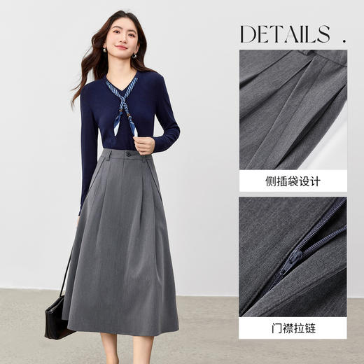 【内购】【针织半裙两件套】都市V领针织丝巾系带大裙摆两件套-W53ZA3468 商品图3