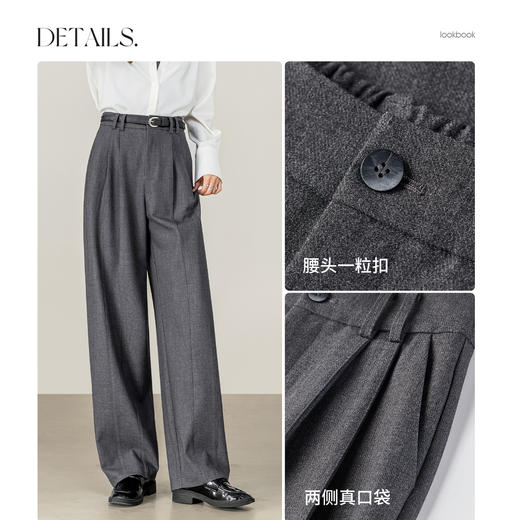 【内购】【含绵羊毛】都市通勤松紧腰立体双褶藏肉显瘦宽松长裤镰刀裤-153K58921 商品图3