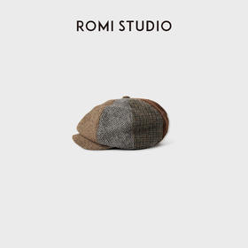 ROMI STUDIO“隐贵绅士”千鸟格纹羊毛花纱英伦贝雷帽RWCWP36509