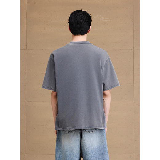 GXG男装 圆领T恤做旧水洗上衣图案印花短袖针织 2025夏季新品 商品图3