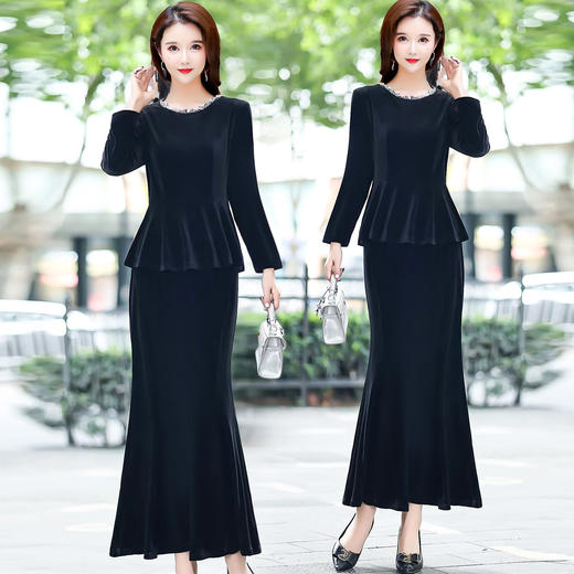 QYM 25XYB523-Y上衣+连衣裙时尚两件套丝绒套装裙 商品图2