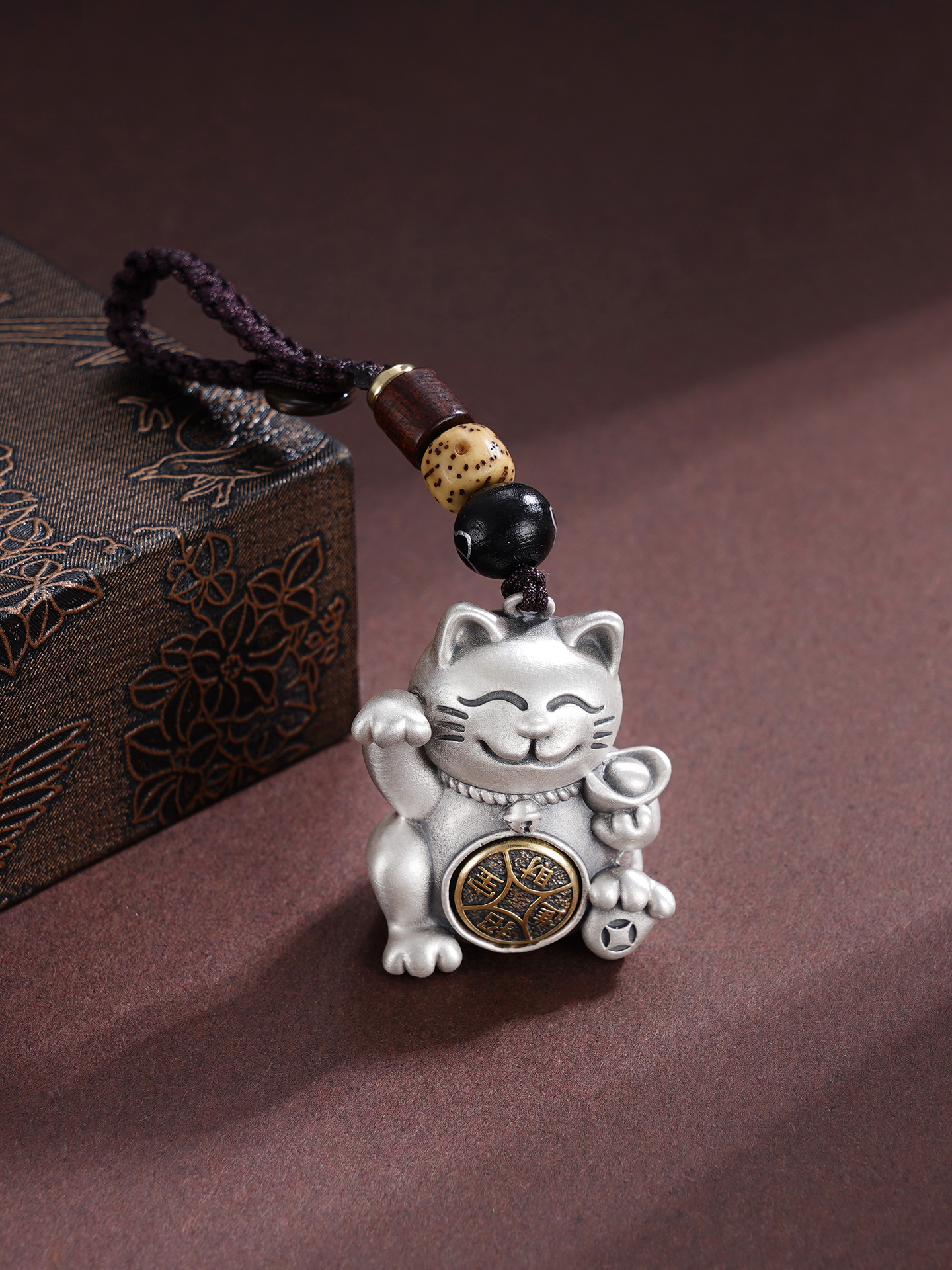 子佩集S999【招财萌猫】钥匙扣【BX0200065】纯银小摆件招财进宝吉言猫2508