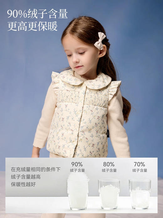 Domiamia 女童羽绒翻领花边袖马甲 春秋冬款外穿内搭鹅绒百搭保暖背心 商品图0