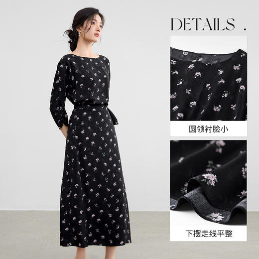 【内购】【收腰显瘦】圆领系带不规则下摆九分褶皱袖碎花印花茶歇连衣裙-153LO3119 商品图3
