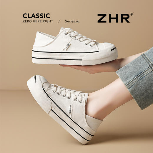 ZHR帆布鞋女休闲板鞋2025女新款透气百搭软底圆头厚底小白鞋 商品图2