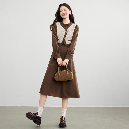 【内购】【假两件】琥珀流光优雅风荷叶领撞色拼接收腰显瘦连衣裙-153LI2769 商品图2