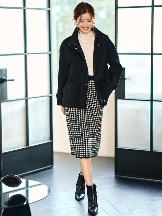 23区日系春季通勤棉羊毛混纺针织半身裙松紧腰直筒一步裙商场同款 商品图1