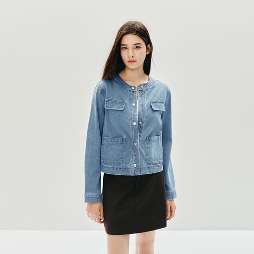 森马牛仔外套女秋季短款圆领2025新款小香风百搭时尚潮小个子夹克 商品图2