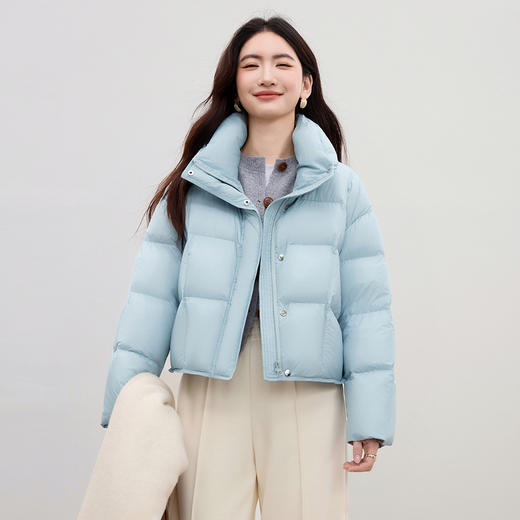 【内购】【90%白鸭绒】防风立领O型藏肉不显臃肿落肩袖金属纽扣短款羽绒-W54YC1884 商品图1