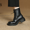 【预售7天】秋冬软皮圆头系带粗跟马丁靴弹力高跟短靴长筒靴XH&M9357D 商品缩略图2