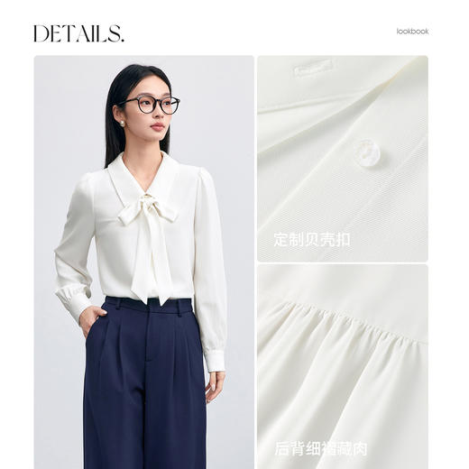 【内购】【升级2.0】气质职场通勤翻领可拆卸飘带单排扣长袖防透雪纺衬衫-153CA2321 商品图3