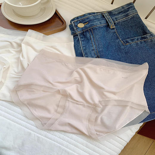 莫代尔 裸感无痕少女内裤桑蚕丝底裆高弹蕾丝腰头中腰包臀三角裤女 独立包装 商品图4