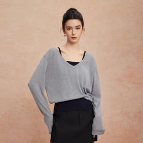 QG644斯尔丽25新款宽松慵懒短款时尚下摆抽绳+撞色背心真两件套上衣