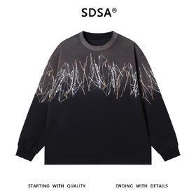 SDSA男士秋冬新款痞帅男装韩版凌乱线条涂鸦圆领卫衣百搭时尚上衣