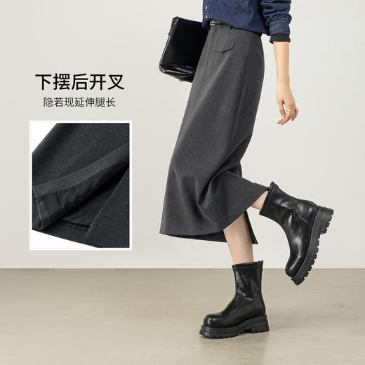【内购】【基础直筒裙】都市休闲假唇袋装饰裙摆开叉直筒半裙-153QF2835 商品图2