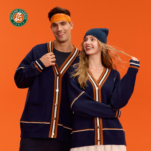 罗兰加洛斯法网针织开衫毛衣男女针织衫毛线春秋外套网球服撞色 商品图0