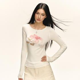 Ariseism 美式复古设计感花花带钻紧身长袖t恤女秋季新款修身上衣