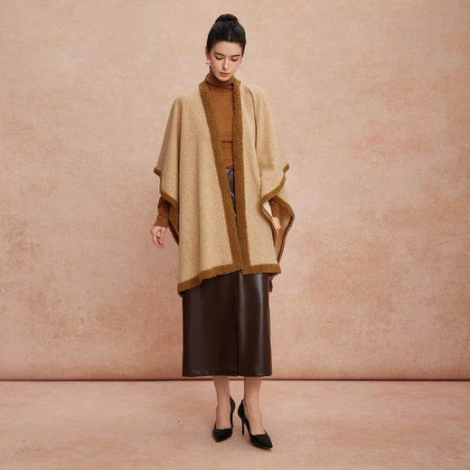 QG635斯尔丽25新款含羊毛净色秋冬高级感百搭披肩斗篷复古大气围巾 商品图3