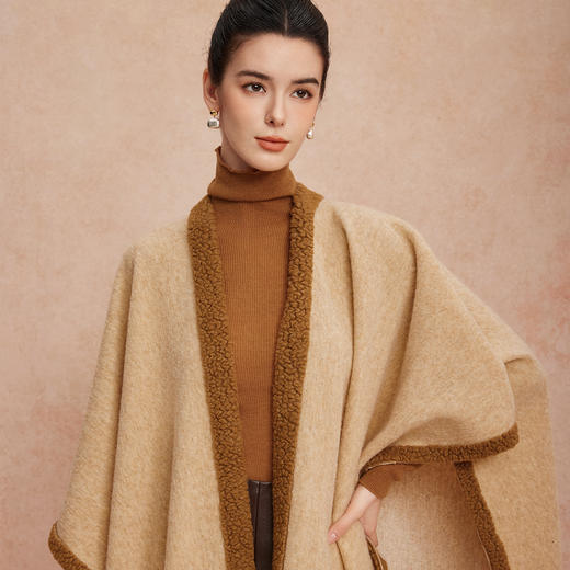 QG635斯尔丽25新款含羊毛净色秋冬高级感百搭披肩斗篷复古大气围巾 商品图4