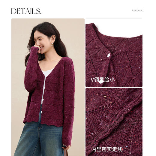 【内购】【含绵羊毛】通勤V领撞色单排扣毛织宽松落肩袖厚保暖开衫毛衣-W53EB3466 商品图3