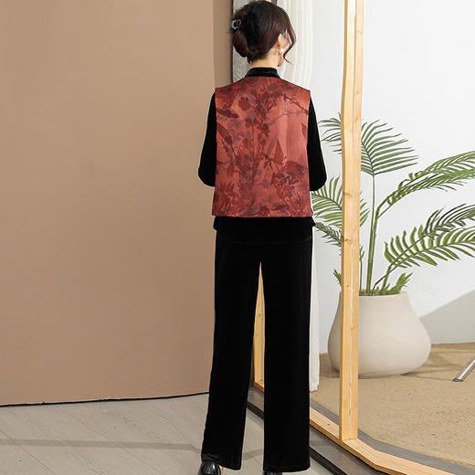 QYM CS25C60-1-Y新中式国风套装印花马甲小衫裤子洋气三件套 商品图2