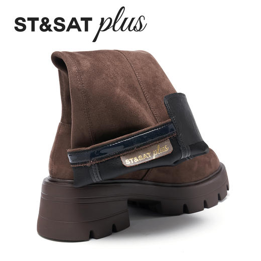 星期六黑色绒面百搭厚底过膝长靴SSD4117140 商品图9