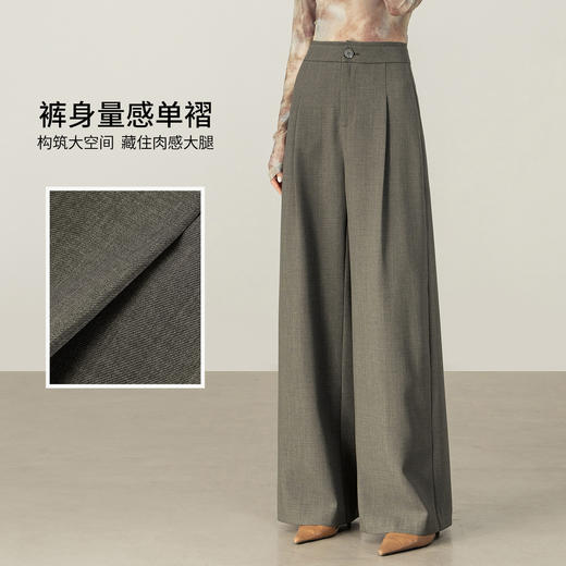 【内购】【显瘦显腿长】都市通勤梨型身材高腰立体压褶宽松阔腿及地长裤-153K87958 商品图2
