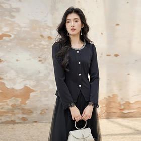 奢姿大码女装2025秋季胖妹妹时尚水钻装饰气质蕾丝拼接圆领上衣9953253603A