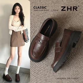 ZHR则则2025秋季女鞋新款复古乐福鞋英伦风一脚蹬皮鞋增高女单鞋