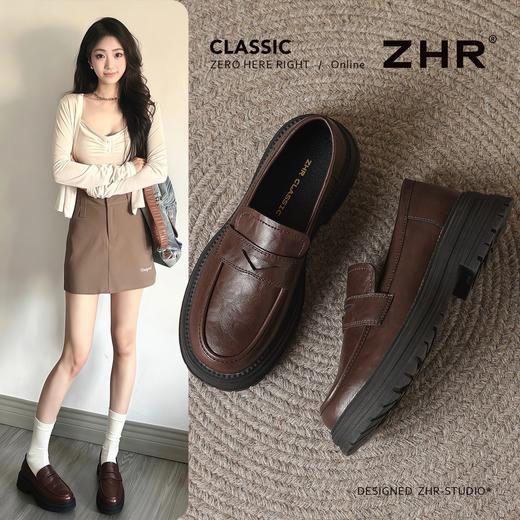ZHR则则2025秋季女鞋新款复古乐福鞋英伦风一脚蹬皮鞋增高女单鞋 商品图0