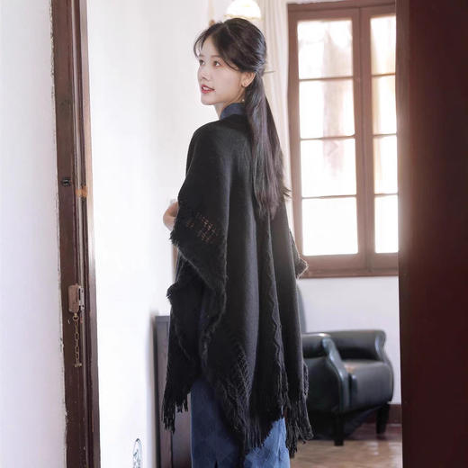 MYJ 针织大披针织披肩搭配旗袍外搭流苏古风仙气新中式开衫 商品图2