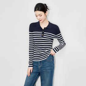 「高货wl」全新升级【铂金会员211/天猫279/差价68】(14211)洛诗琳复古立体绞花针织衫2025秋季通勤撞色条纹翻领上衣