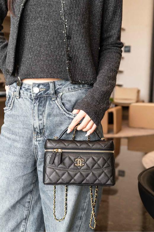 香奈儿 25C手柄盒子包 荔枝牛 米白/黑色（LZ*MM） 商品图0