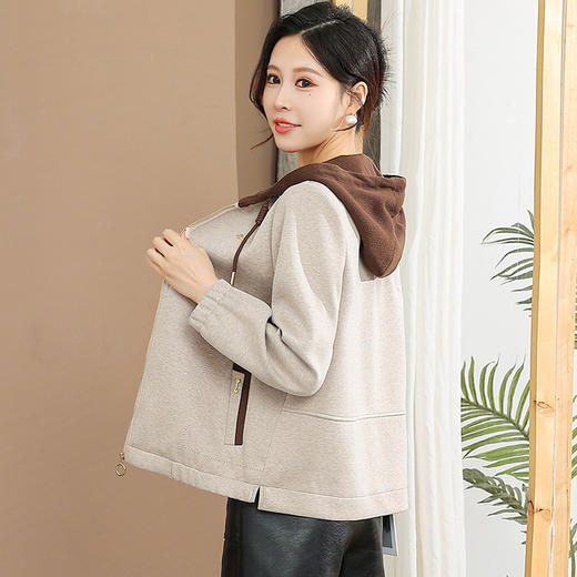 QYM CS25C25-Y时尚休闲连帽短款外套宽松休闲上衣 商品图2