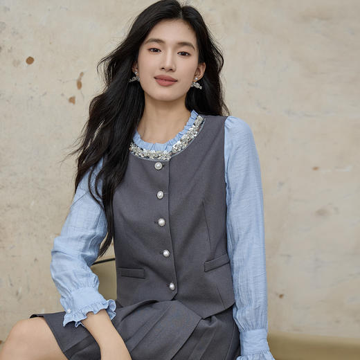 奢姿大码女装2025秋季时尚撞色百褶裙套装胖妹妹气质减龄两件套9953994216 商品图2