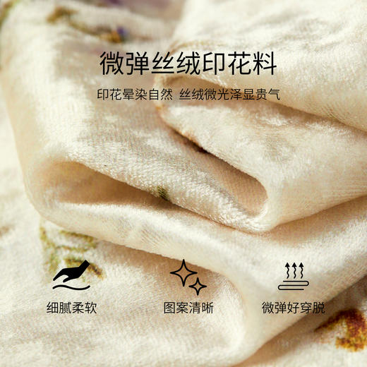 【内购】【碎花连衣裙】都市V领泡泡袖橡筋松紧腰A字裙丝绒印花连衣裙-Q53LF3825 商品图4