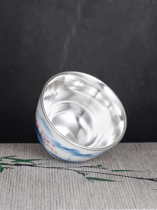 子佩集S990【金风拾趣】摆件【FP021】纯银茶具青花红枝茶杯纯银内胆景德镇手绘2508 商品图1