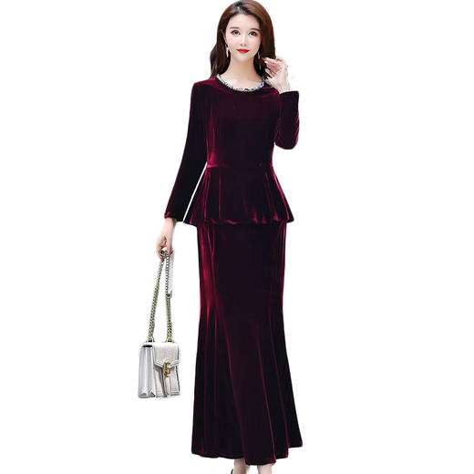 QYM 25XYB523-Y上衣+连衣裙时尚两件套丝绒套装裙 商品图4