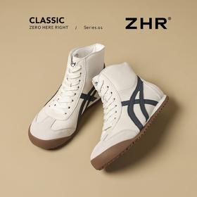 ZHR则则条纹拼接高帮鞋2025秋季新款洋气潮流百搭软底运动休闲鞋