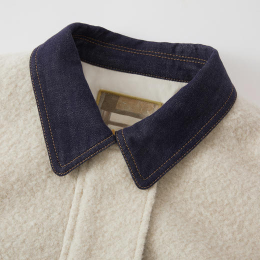 谜底羊毛呢大衣长袖2025冬季新品羊毛拼接牛仔领时尚女254MD1475 商品图3