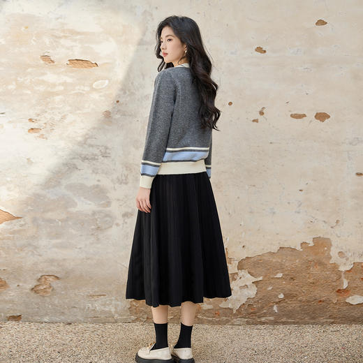 奢姿大码女装2025秋季时尚竖纹针织半身裙胖妹妹气质优雅显瘦裙子9853469906 商品图3