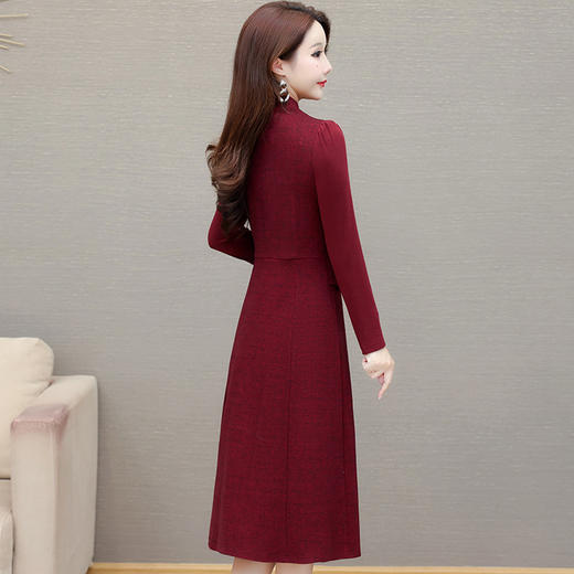 QYMDY-1125X17-Y假两件气质女装长袖连衣裙2025显瘦秋季新款时尚中长款高腰A字裙 商品图2