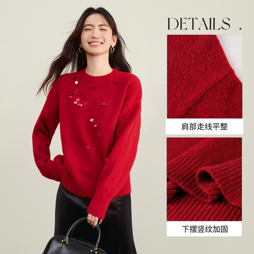 【内购】【璀璨星河系列】设计感手工簇状亮片圆领含绵羊毛软糯弹力毛衣-W54EE3142 商品图3