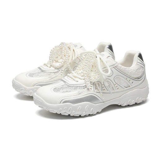 ZHR珍珠复古德训鞋春夏新品银色增高休闲鞋女QS31 商品图1