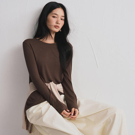 天丝莫代尔山羊绒！2025秋新款打底衫女秋冬宽松圆领纯色上衣亲肤内搭针织衫 商品图1