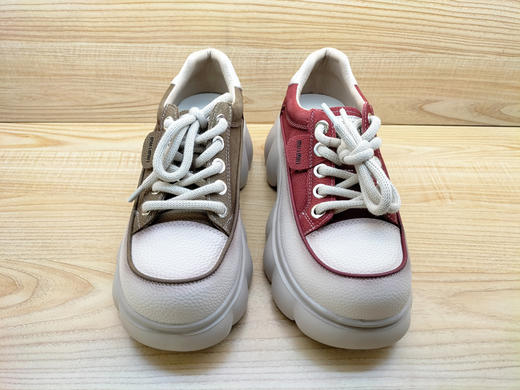 2024春季新款豪行时尚休闲真皮系带女鞋24109039厚底松糕单鞋正品 商品图3