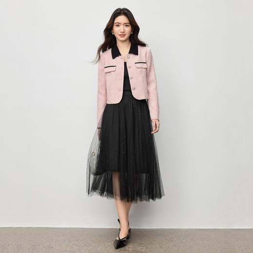 【内购】【免搭配套装】线迹玫瑰短款小香风外套&松紧腰双层网纱半身裙-153ZB3458 商品图2